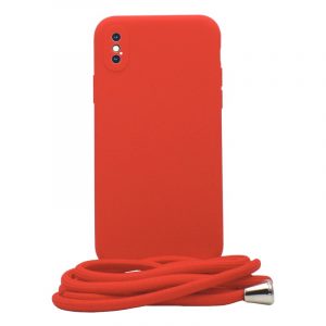 Liquid Silicon θήκη με κορδόνι για iPhone X/Xs. Red