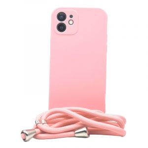 Liquid Silicon θήκη με κορδόνι για iPhone 12. Pink