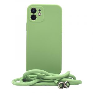 Liquid Silicon θήκη με κορδόνι για iPhone 12. Green