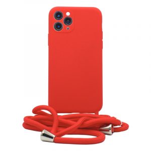 Liquid Silicon θήκη με κορδόνι για iPhone 11 Pro. Red