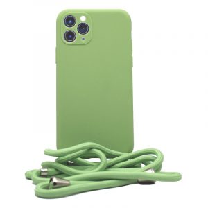 Liquid Silicon θήκη με κορδόνι για iPhone 11 Pro. Green