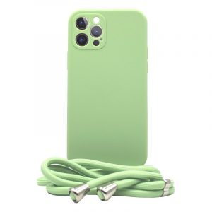 Liquid Silicon θήκη με κορδόνι για iPhone 12 Pro. Green