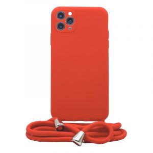 Liquid Silicon θήκη με κορδόνι για iPhone 11 Pro Max. Red