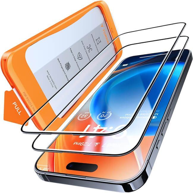 (2-Pack) Torras Install Master GlassGo Full Cover Tempered Glass iPhone 15 Pro Max