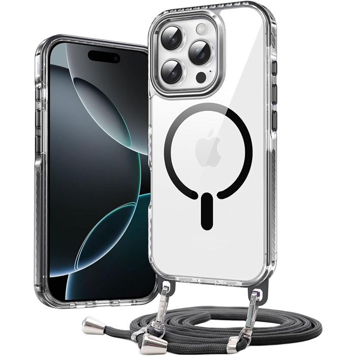 Θήκη Orso Detachable Lanyard Magsafe Clear Black iPhone 15