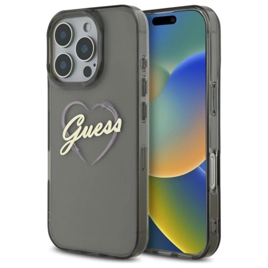 Θήκη Guess IML Hearts Clear Black iPhone 16 Pro Max