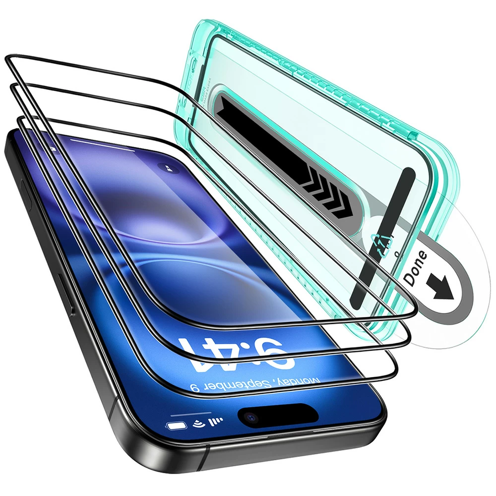 ESR Premium Quality Tempered Glass iPhone 16 Plus (3-Pack With Easy Installation Tray)