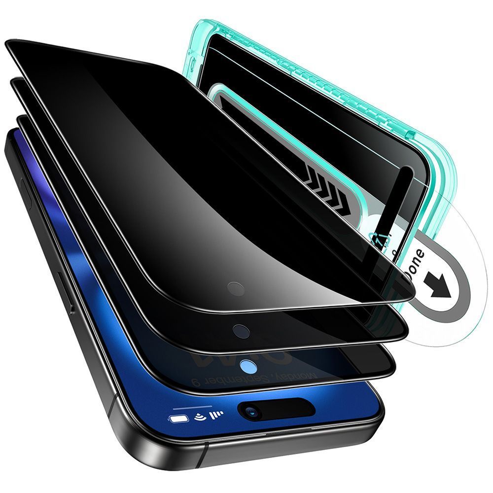 ESR Premium Quality Privacy Tempered Glass iPhone 16 Plus/15 Plus (3-Pack With Flawless Fit Tray)