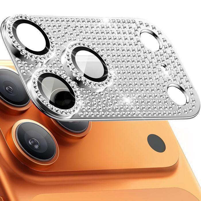 Orso Full Cover 9H Camera Protector Diamonds Silver iPhone 17 Pro Max