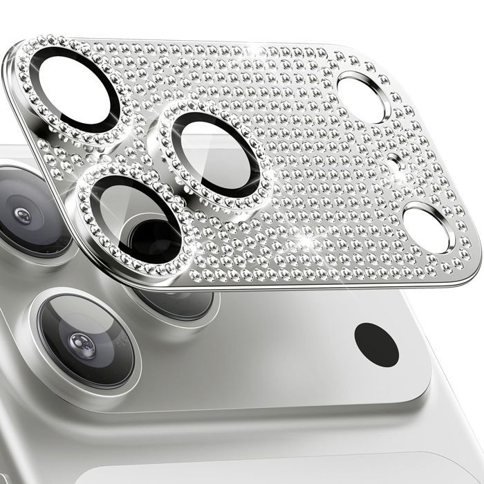 Orso Full Cover 9H Camera Protector Diamonds Titanium iPhone 17 Pro Max