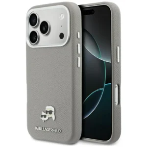 Θήκη Karl Lagerfeld Karl and Choupette Head Pins MagSafe Leather Grey iPhone 17 Pro Max
