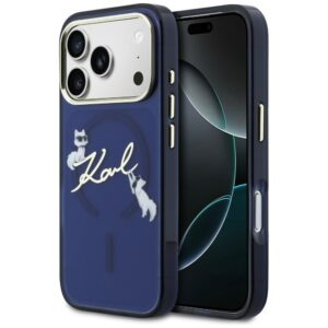 Θήκη Karl Lagerfeld IML Choupettes Karl Script Logo MagSafe Blue iPhone 17 Pro Max