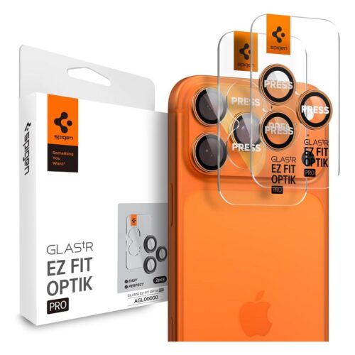 (2-Pack) Spigen Glass tR EZ Fit Optik ProXL Camera Lens Protector Orange iPhone 17 Pro Max