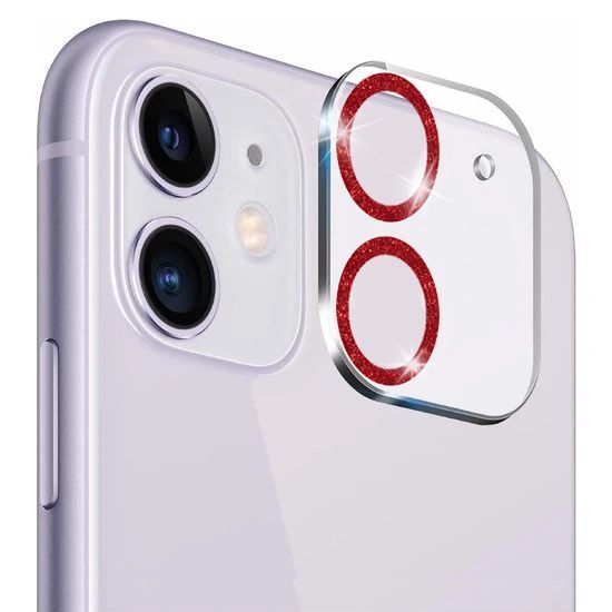 Glitter Full Cover 9H Camera Glass iPhone 11 Clear Red