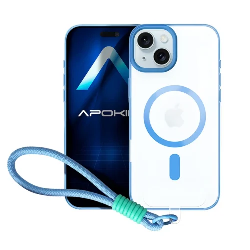 Θήκη Apokin Silicone Magsafe Strap Clear Blue iPhone 15