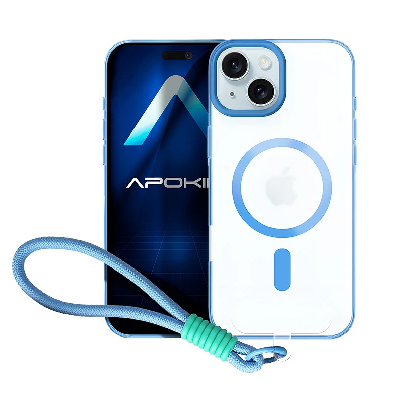 Θήκη Apokin Silicone Magsafe Strap Clear Blue iPhone 15