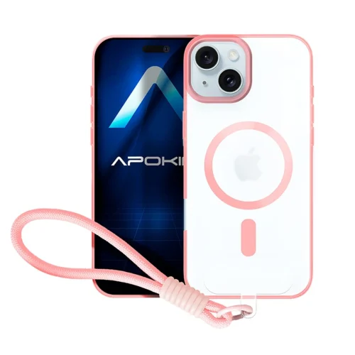Θήκη Apokin Silicone Magsafe Strap Clear Pink iPhone 15