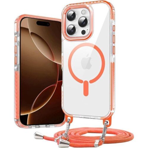 Θήκη Orso Detachable Lanyard Magsafe Clear Orange iPhone 15