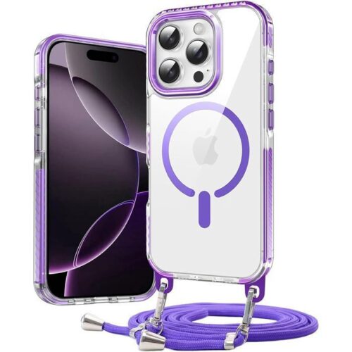 Θήκη Orso Detachable Lanyard Magsafe Clear Purple iPhone 15