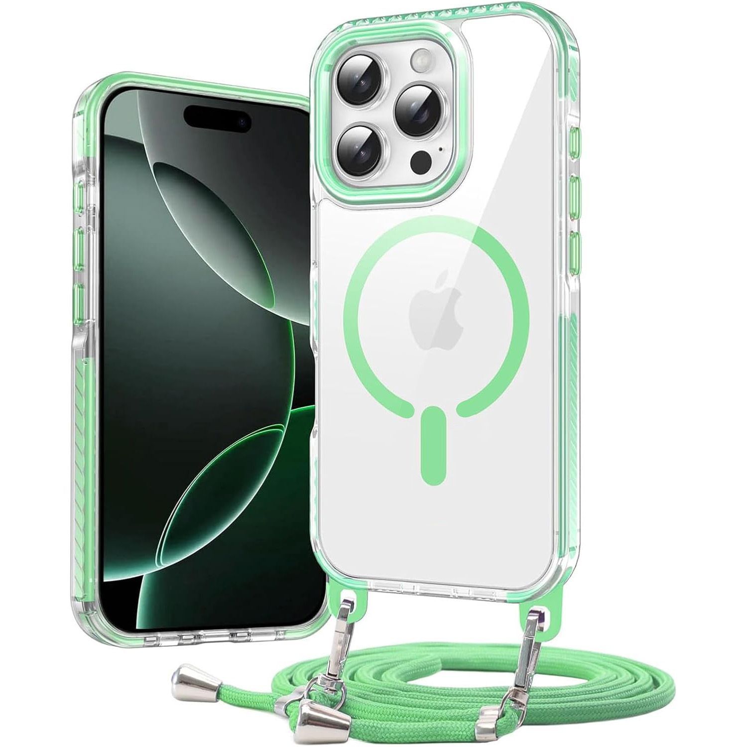 Θήκη Orso Detachable Lanyard Magsafe Clear Spring Green iPhone 15