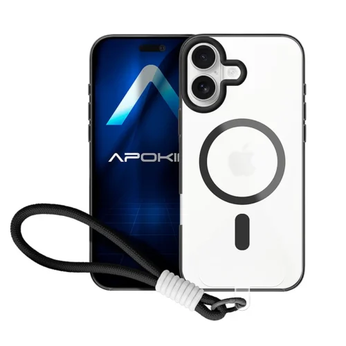 Θήκη Apokin Silicone Magsafe Strap Clear Black iPhone 16