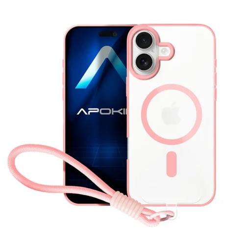 Θήκη Apokin Silicone Magsafe Strap Clear Pink iPhone 16