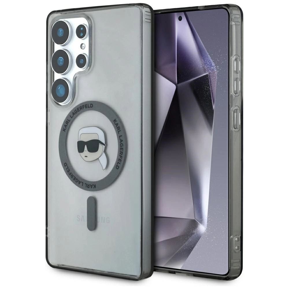 Θήκη Karl Lagerfeld Button Karl Head Printed Logo MagSafe Clear Black Samsung Galaxy S25 Ultra
