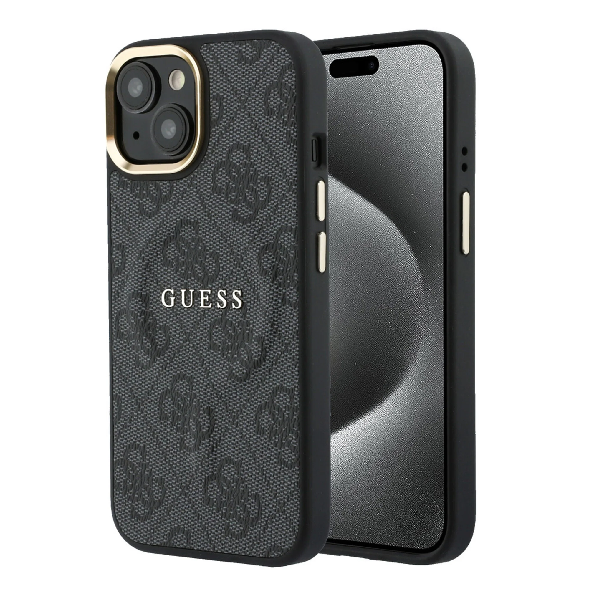 Θήκη Guess PU Leather 4G Gold Frame Black iPhone 15