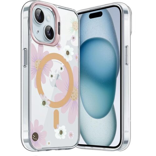 Θήκη Apokin Stash Stand Flowers MagSafe Clear Violet iPhone 15
