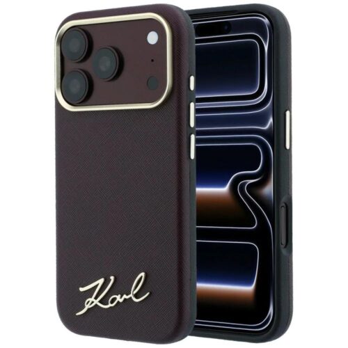 Θήκη Karl Lagerfeld Saffiano Small Script Metal Logo Burgundy iPhone 18 Pro Max/17 Pro Max