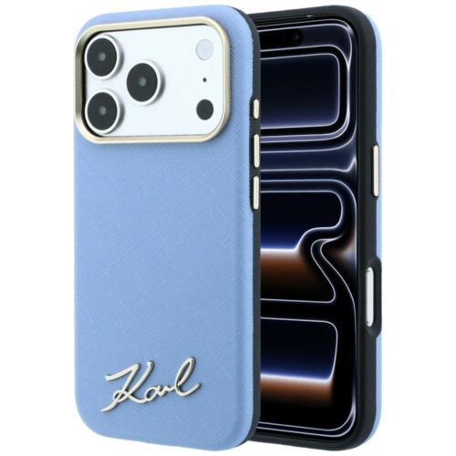 Θήκη Karl Lagerfeld Saffiano Small Script Metal Logo MagSafe Blue iPhone 18 Pro Max/iPhone 17 Pro Max