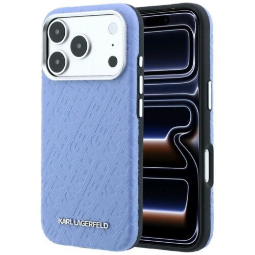 Θήκη Karl Lagerfeld Grained Allover Logo Metal Elongated MagSafe Blue iPhone 18 Pro Max/17 Pro Max