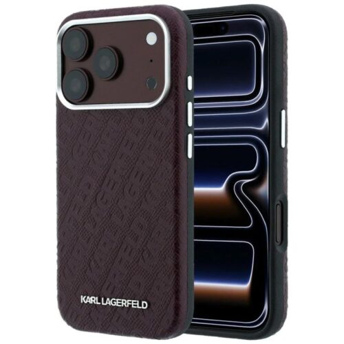 Θήκη Karl Lagerfeld Grained Allover Logo Metal Elongated MagSafe Burgundy iPhone 18 Pro Max/17 Pro Max