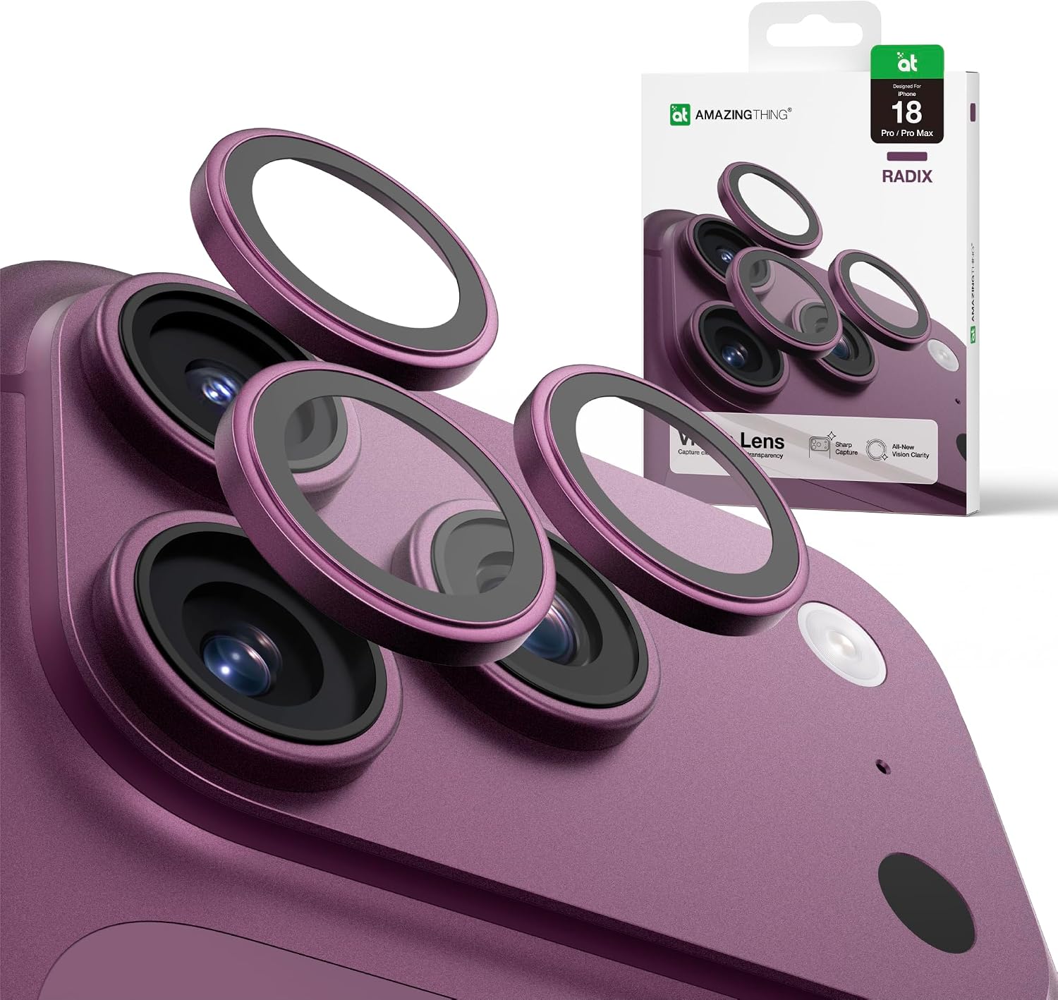 AmazingThing Sapphire Titan Tempered Glass Camera Lens Burgundy iPhone 18 Pro/18 Pro Max