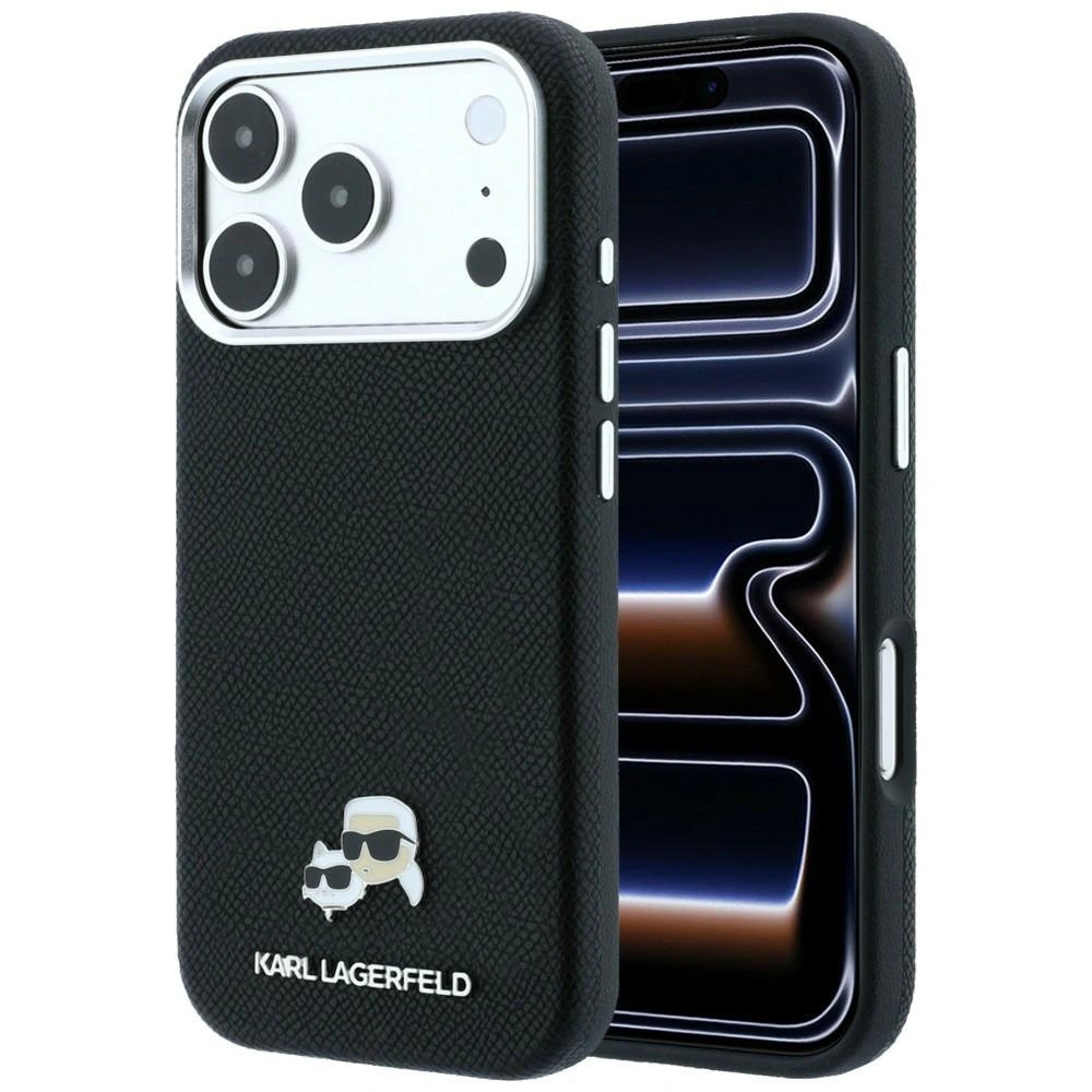 Θήκη Karl Lagerfeld Karl and Choupette Head Pins MagSafe Leather Black iPhone 18 Pro/iPhone 17 Pro