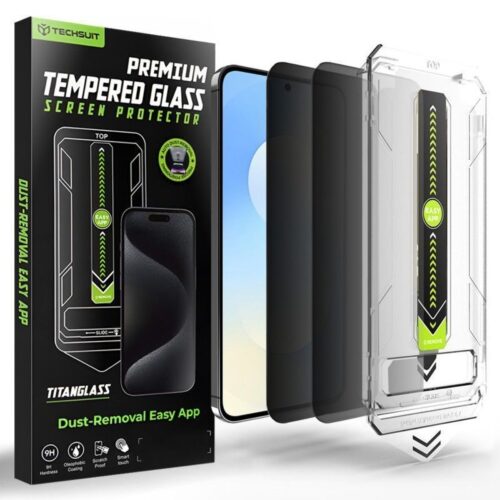 (2-Pack) Techsuit TitanGlass Crystal HD Tempered Glass Samsung Galaxy S25 FE - Privacy [Fingerprint Unlock Compatible]