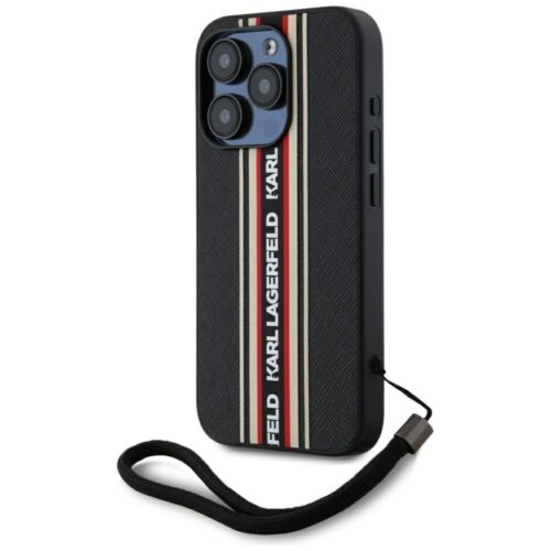 Θήκη Karl Lagerfeld Saffiano Athleisure Stripes Cord Black Red iPhone 15 Pro Max