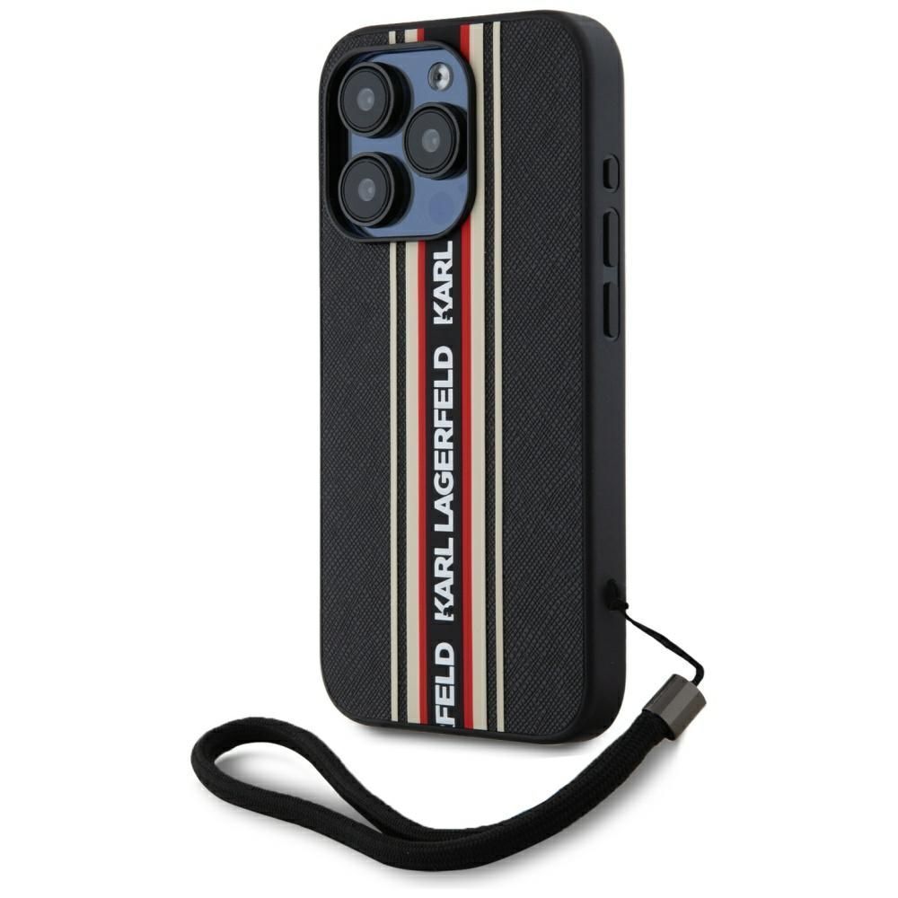Θήκη Karl Lagerfeld Saffiano Athleisure Stripes Cord Black Red iPhone 15 Pro Max