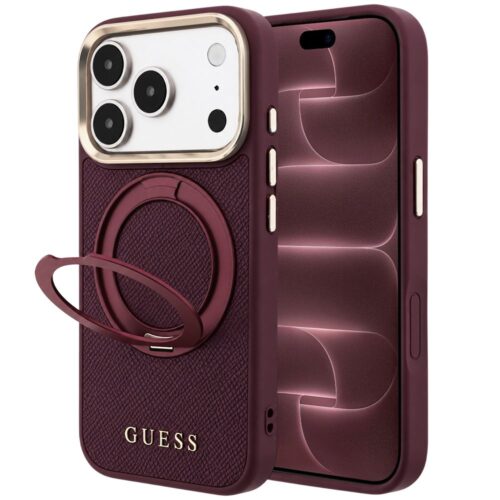 Θήκη Guess Ring Stand 360 Grained Classic Logo Magsafe Burgundy iPhone 18 Pro Max/17 Pro Max