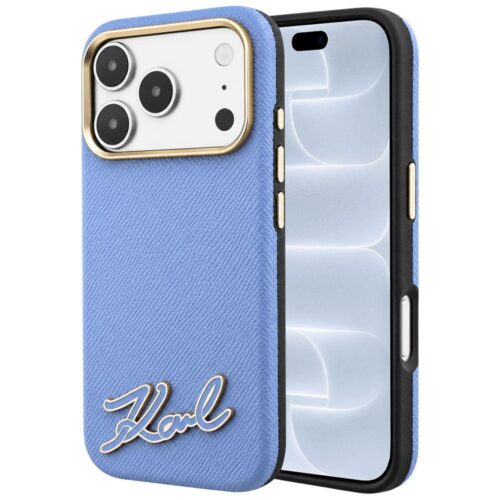 Θήκη Karl Lagerfeld Grained Resin Signature Logo MagSafe Blue iPhone 18 Pro/iPhone 17 Pro