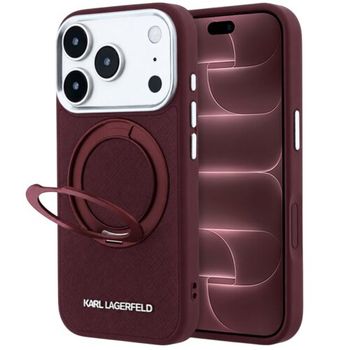 Θήκη Karl Lagerfeld Ring Stand 360 Saffiano Classic Logo MagSafe Burgundy iPhone 18 Pro Max/17 Pro Max