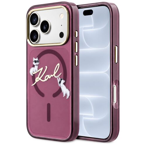 Θήκη Karl Lagerfeld IML Choupette and Karl Script Logo MagSafe Burgundy iPhone 18 Pro Max/17 Pro Max